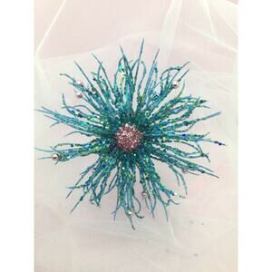 Spiny Christmas Ornament Burst of Turquoise Pink- Unique
